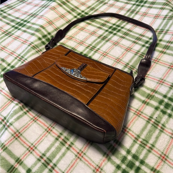 Vintage-Inspired Brown and Black Shoulder Bag with Reptilian Texture - Picture 4 of 14